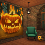 Pumpkin on Fire - Happy Halloween - RosieSoCosy Art - Painting for The Sims 4